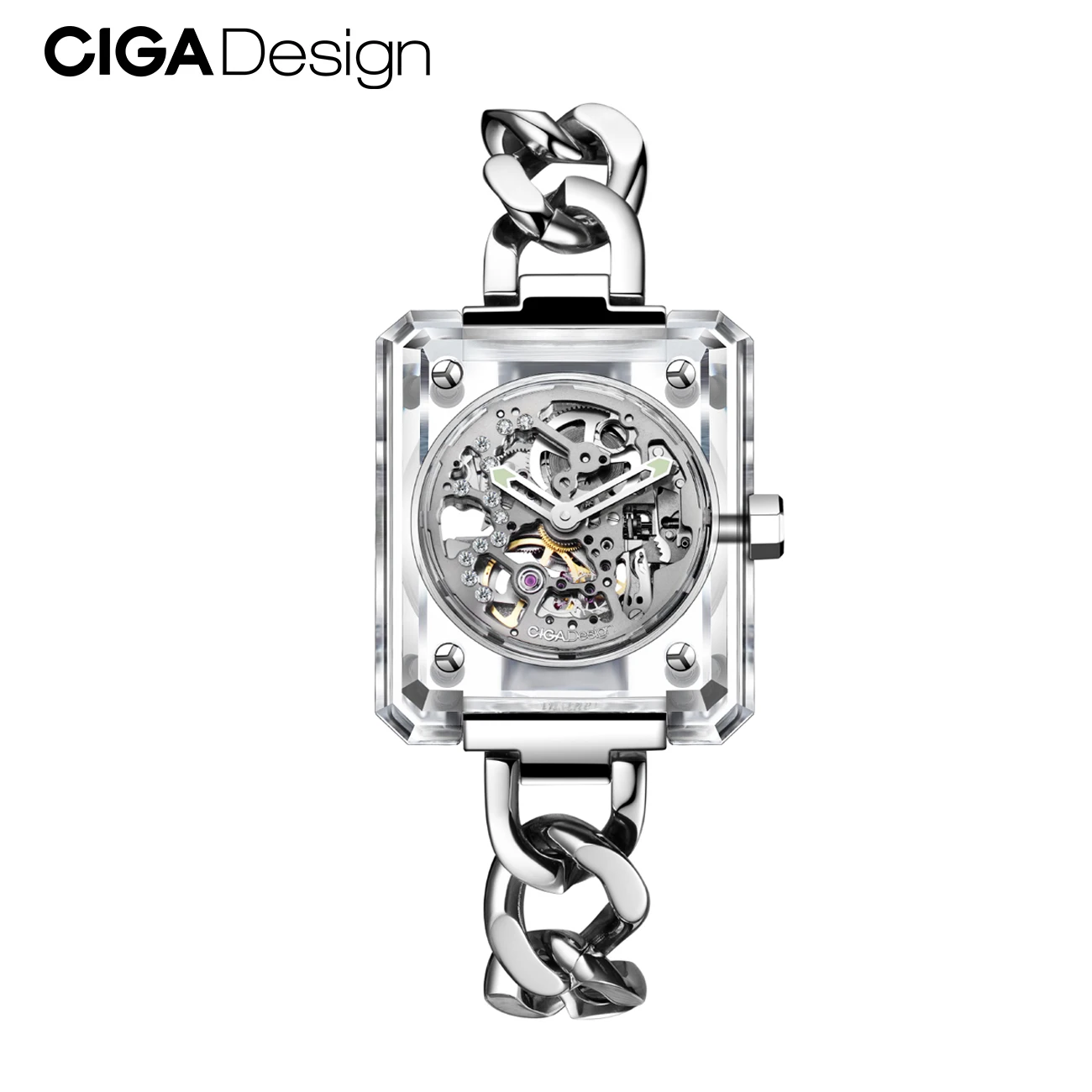 Фото CIGA Design Роскошные автоматические часы для женщин R Series Crystal Love Прозрачные механические женские часы со скелетом 3 ремешками Часы №2