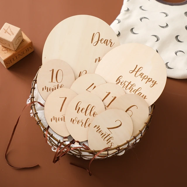 Baby Balloon Milestone Number Monthly Memorial Month Card Newborn Baby Wooden Engraved Age Photography Accessories Birthing Gift 2