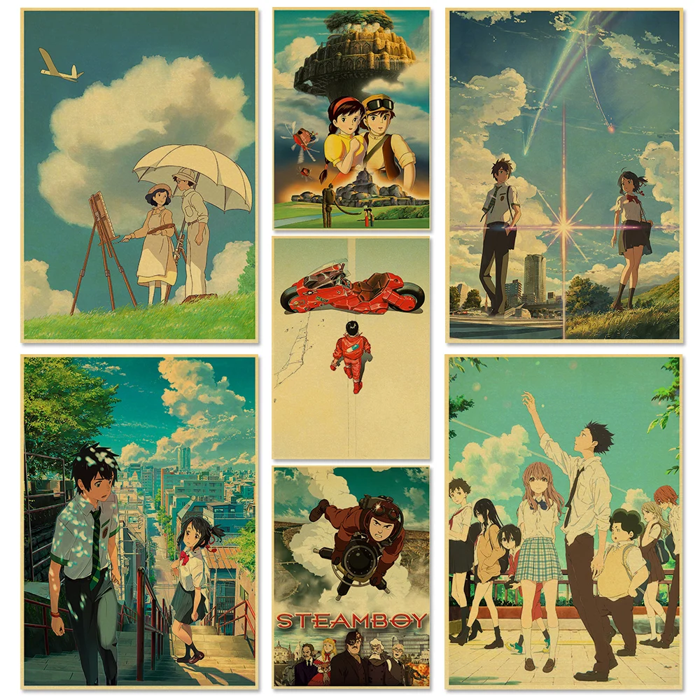 

Popular Anime Movie TV Show Kraft Paper Poster Your Name Paprika Akira Wall Art Painting Home Living Room Decor Sticker Posters