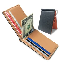 new fashion unisex small leather wallet with money clip for man mini card slot mens slim purse women metal clamp cash holder