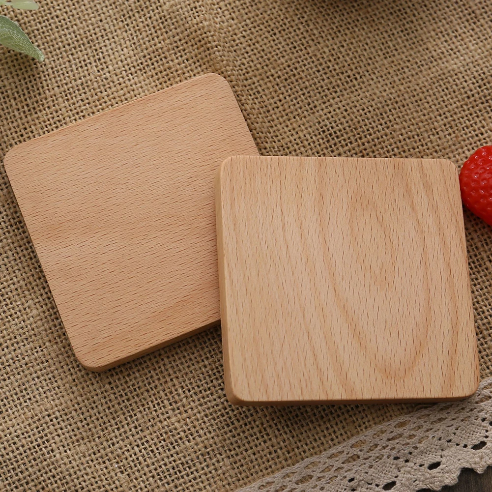 

Wooden Coaster Tea Coffee Cup Pad Placemats Decor Walnut Wood Coasters Durable Heat Resistant Square Round Drink Mat