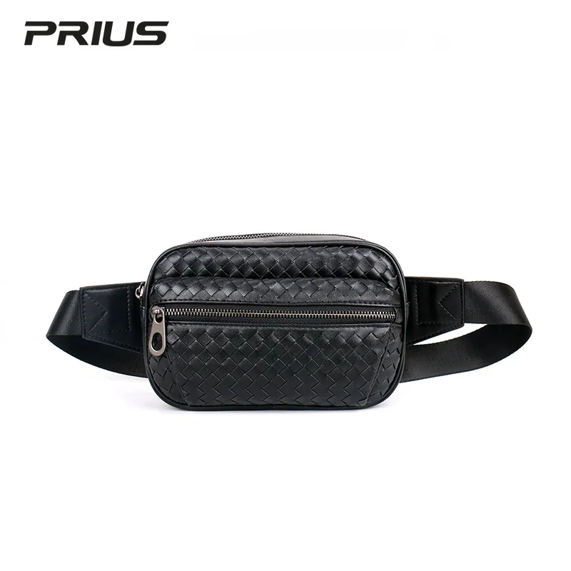 Men's Pockets Woven Leather Small Chest Pack Youth Bag Multi-Function Storage Bag Brand Design New Fashion Mobile Phone Bag