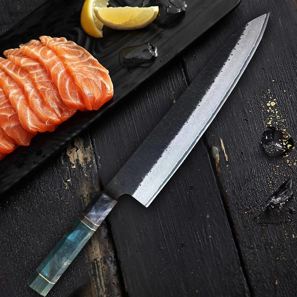 

Дамасский нож Gyutou 9,5 дюймов, дамасский нож из стали VG10, шеф-повара, резак, сашими, кухонные ножи, восьмиугольный стабилизированный Деревянный...