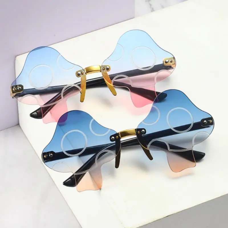 

20pcs Mushroom Sunglasses Frameless Women Vintage Steampunk Personality Fashion Prom Glasses Concave Shape Glasses