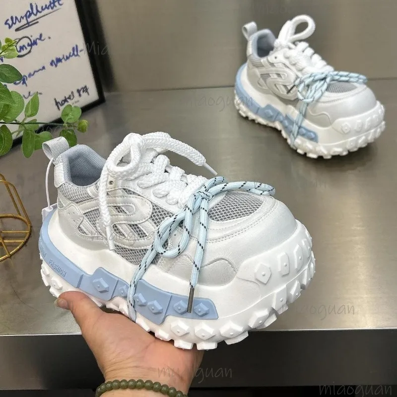 Фото Женские массивные кроссовки на платформе в стиле Dad Sneakers, дышащие, сетчатые, на шнуровке, с толстой подошвой, для уличной моды, повседневные, спортивные, Zapatillas De Mujer №3