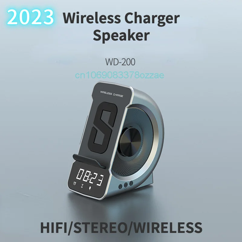 

2023 Оригинальное Беспроводное зарядное устройство Bluetooth динамик 2 в 1 сабвуфер высокой четкости стерео Бас будильник настольное снаряжение распродажа Новинка