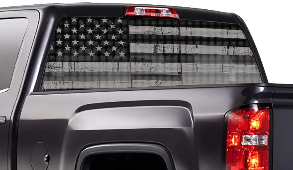 

Car-Gear Rear Window Vision Graphics Kit 3M Vinyl Decal Wrap Compatible with GMC Sierra Chevy Silverado 2014-2017 - Subdued Flag