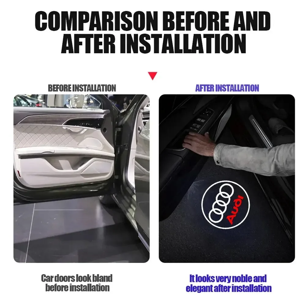 2pcs car Led welcome light Sline quttro projection lamp is suitable for Audi A3A4B8A7A5Q5 B7B6B9RSQ3 Q7S3 S4 S5 S6 badge light.