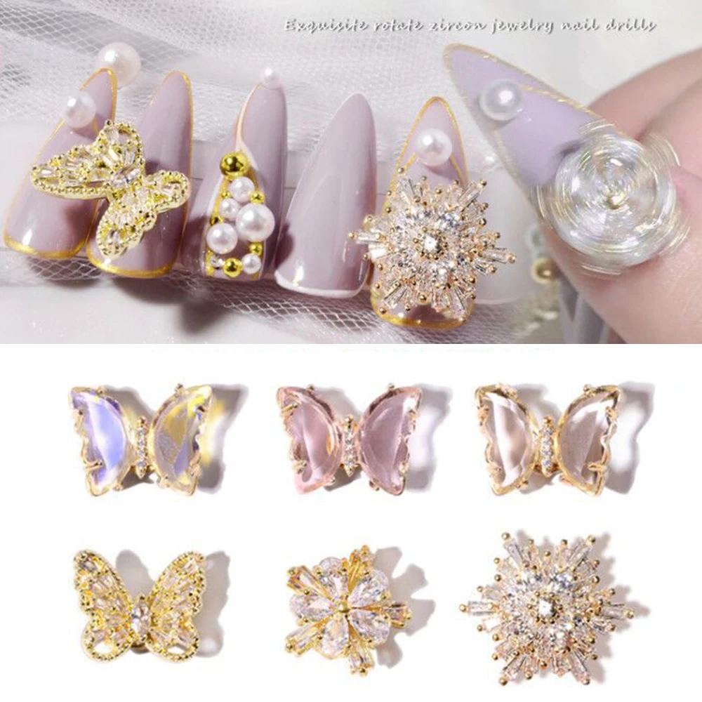 Spinning Nail Jewelry Anti Anxiety Relief 3D Butterfly Windmill Snowflake Nail Charms Rotating Design Stress Relief Nail Decor