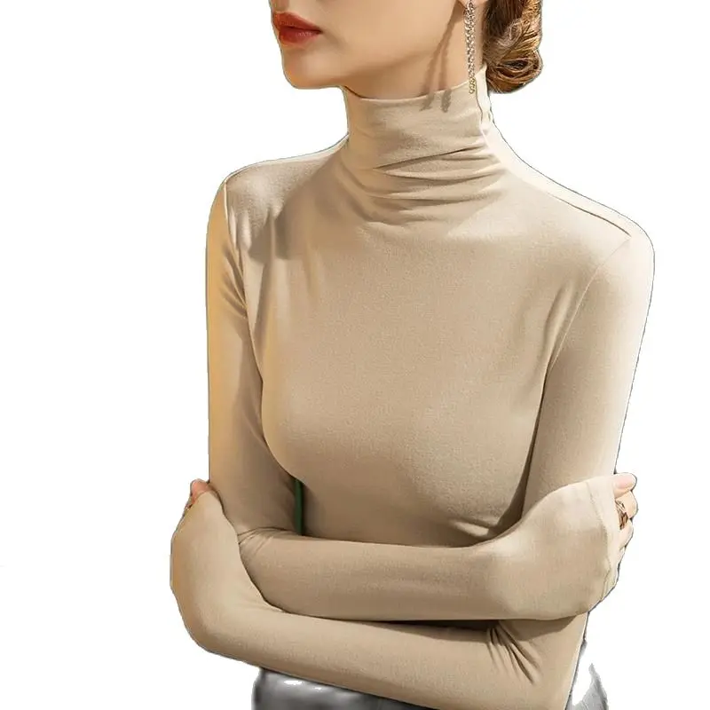 

Cashmere Brushed Turtleneck Bottoming Shirt Women's Basic Autumn and Winter Solid Color Long-sleeved T-shirt 2023 New Top