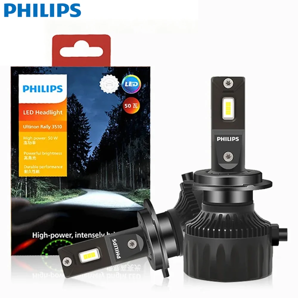 Фото Автомобильные светодиодные лампы Philips Ultinon Rally 3510 HB3 HB4 HIR2 H4 H7 H11 Max High Power 9005 9006 9012, 100 Вт, 9000 лм, белый свет 6500K №1