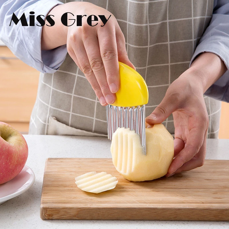 

Stainless Steel Potato Slicer Wavy Knife Cutter Chips Fries Chopper French Fry Maker Fruit Vegetables Slicer Home Kitchen Gadget