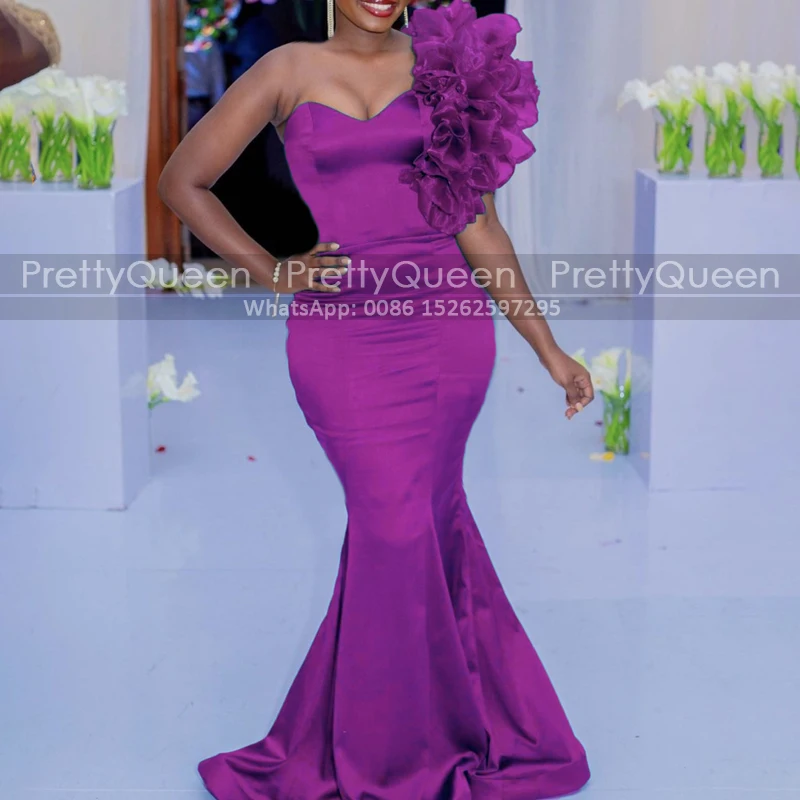 

Ruffles Organza One Shoulder Prom Dresses Mermaid Long Sweetheart Neck Women Purple Trumpet Evening Dress Formal Gown