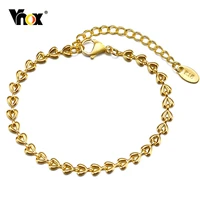 vnox 5mm heart chain bracelets for women girls gold color solid metal links stainless steel bow tie link chain with stamp