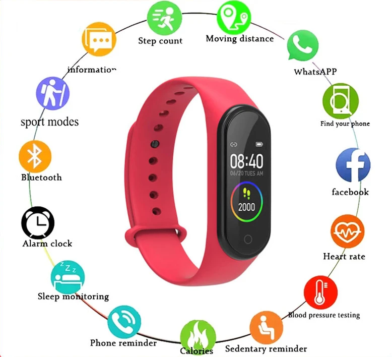 

New M4 Smart Watch Wristband IP65 Waterproof Watch Heart Rate Monitoring Fitness Tracker Call Running Smart Bracelet