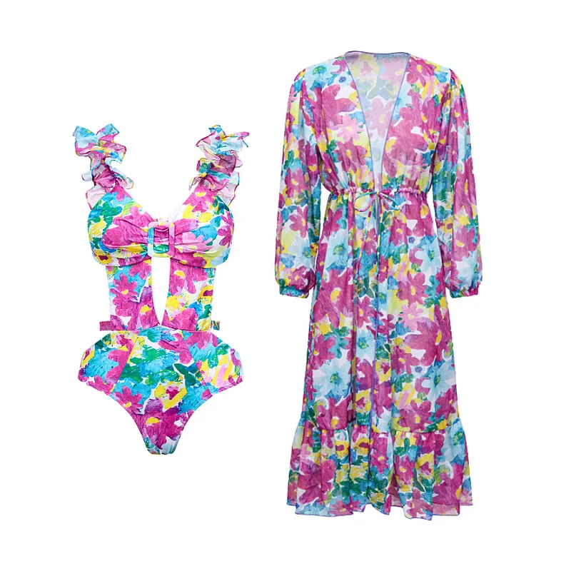 

Female Retro Swimsuit One Piece 2023 New Printed Strap Women's Beach Bikini Holiday Beachwear Designer Bathing Suit Cover Up