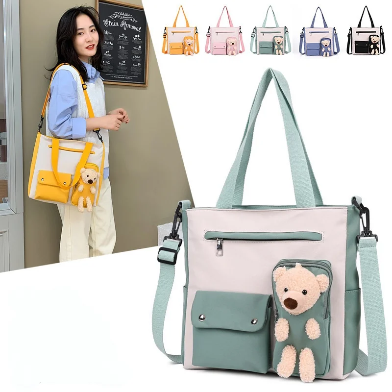 

Новая Холщовая Сумка, сумки на плечо 2021, женские сумки, сумка-мессенджер, вместительная сумка-тоут с милым мультяшным медведем для молодых д...