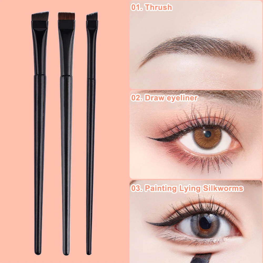 

3pcs Eyebrow Eyeliner Brush Angled Eyebrow Contour Brush Pen Portable Female Eyebrow Line Makeup Tools