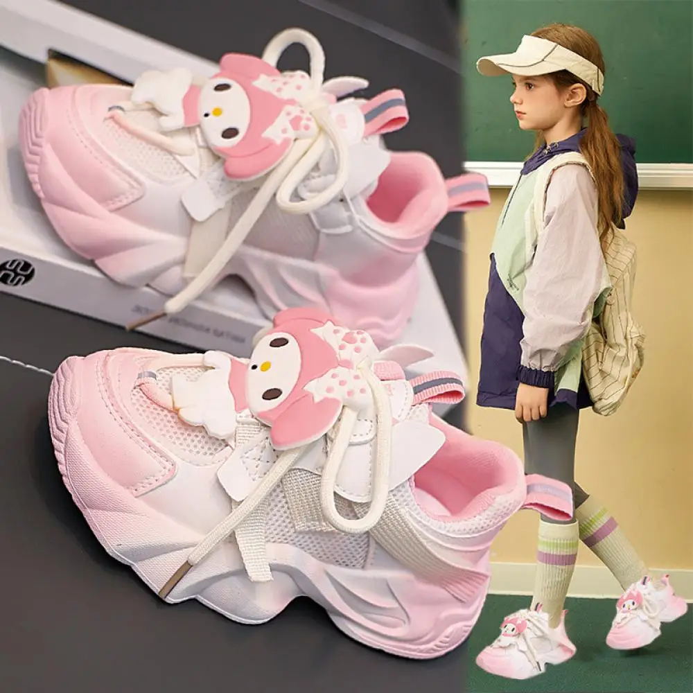 Фото Повседневная обувь Sanrio My Melody для девочек, новый сайт, дышащая спортивная обувь, обувь для папы с милыми героями мультфильмов, удобные нескользящие кроссовки №1