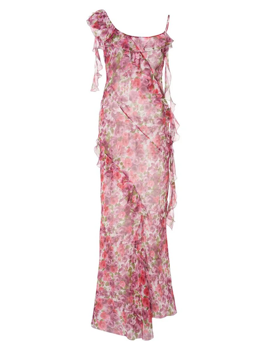 

Женское платье-комбинация без рукавов, с открытой спиной и цветочным принтом