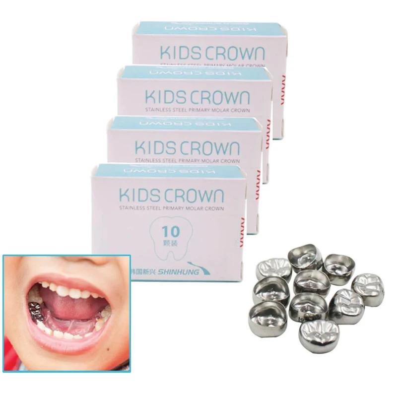 

10Pcs/box Dental Kids Primary Molar Crown Refill Stainless Steel Pediatric Crowns Upper/Lower Right/Left 1st 2nd Molar Crown