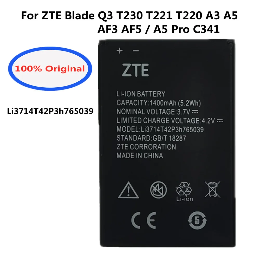 

New Original 1400mAh Li3714T42P3h765039 Battery For ZTE Blade Q3 T230 T221 T220 A3 A5 AF3 AF5 A5 Pro C341 Smart Phone Batteria