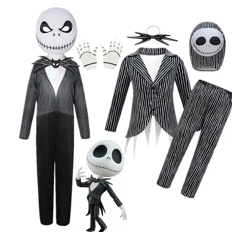 Фото Косплей для мальчиков «Кошмар перед Рождеством», одежда J-Jack Skellington, косплей для детей, нарядный костюм на Хэллоуин для девочек, S-Sally Part72 №1