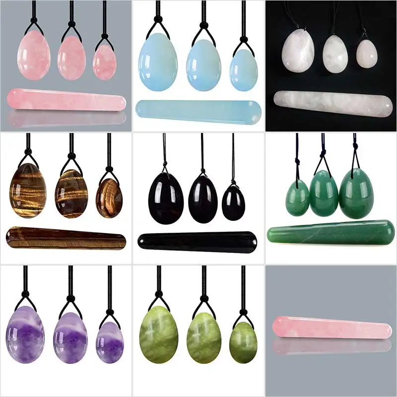 

Rose Quartz Yoni Egg Set Natural Jade Eggs Women Kegel Exerciser Vaginal Muscles Tightening Ball Massage Yoni Wand Jade Massager