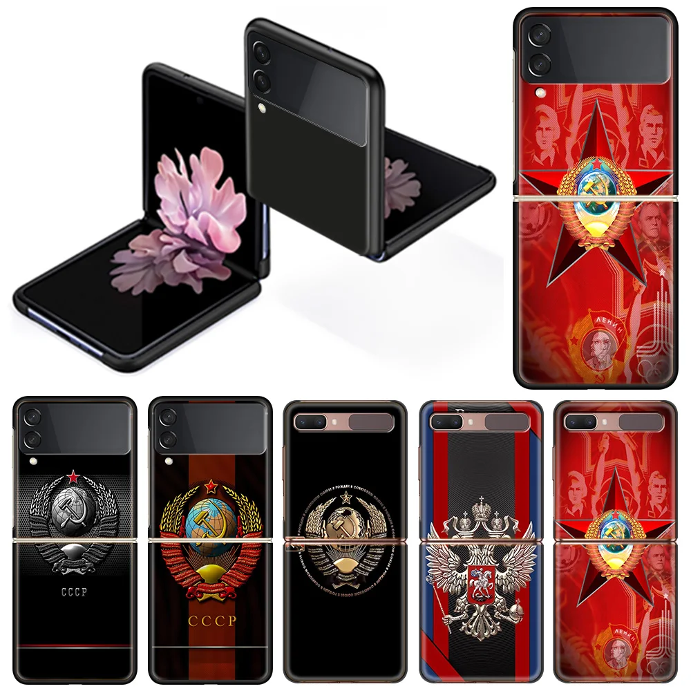 

New Case for Samsung Galaxy Z Flip3 5G Flip 4G Shockproof Capa 6.7 Inches Black Hard PC ZFlip 3 Phone Cover Vintage USSR CCCP