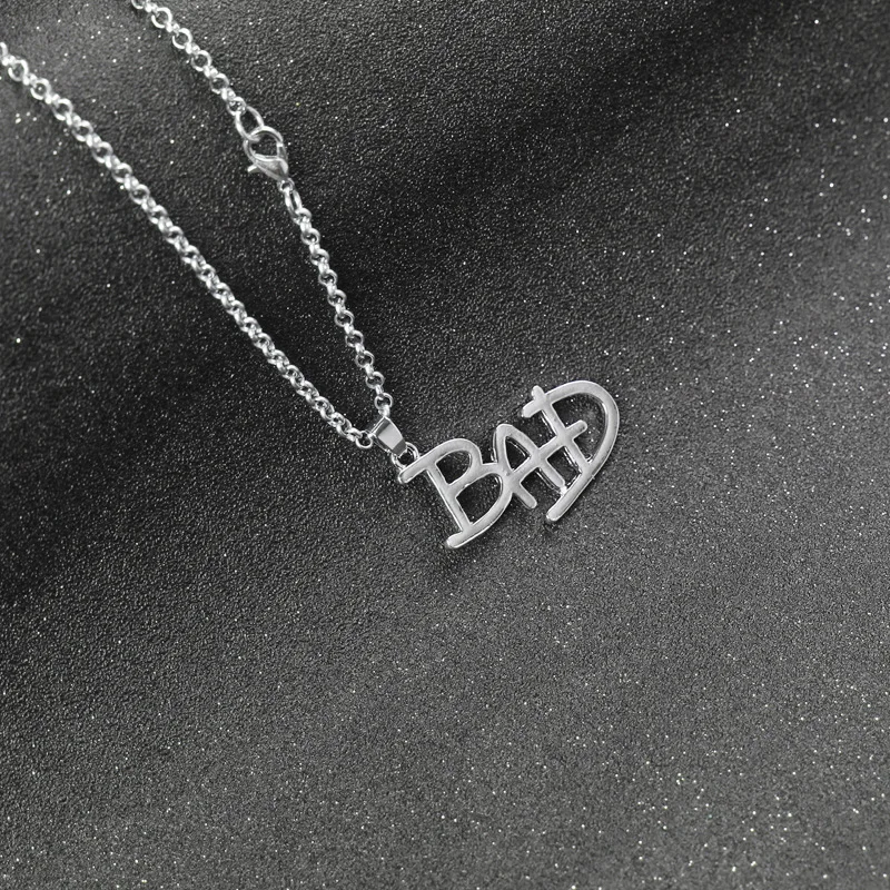 

Fashion Michael Jackson Necklace Silver Pendant Performance Stage MJ Bad Logo Necklaces For Women Men Birthday Gifts