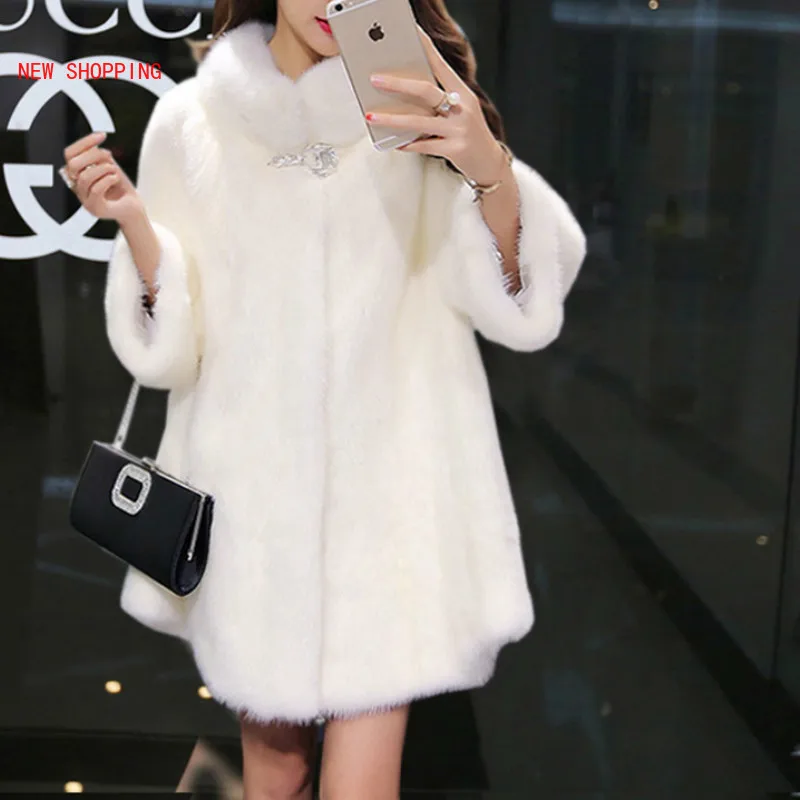 Warm Thick Mink Fur Jacket Coats Winter Faux Fur Coat Women Elegant Quality Korean Fashion Long Sleeve Overcoat Chaqueta Mujer
