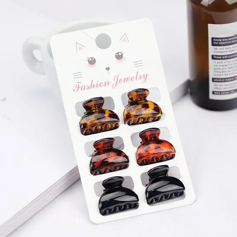 

Заколка-клипса с леопардовым принтом женская, маленькая пластиковая Заколка-краб для волос, 6 карт, аксессуары для волос, A7H0