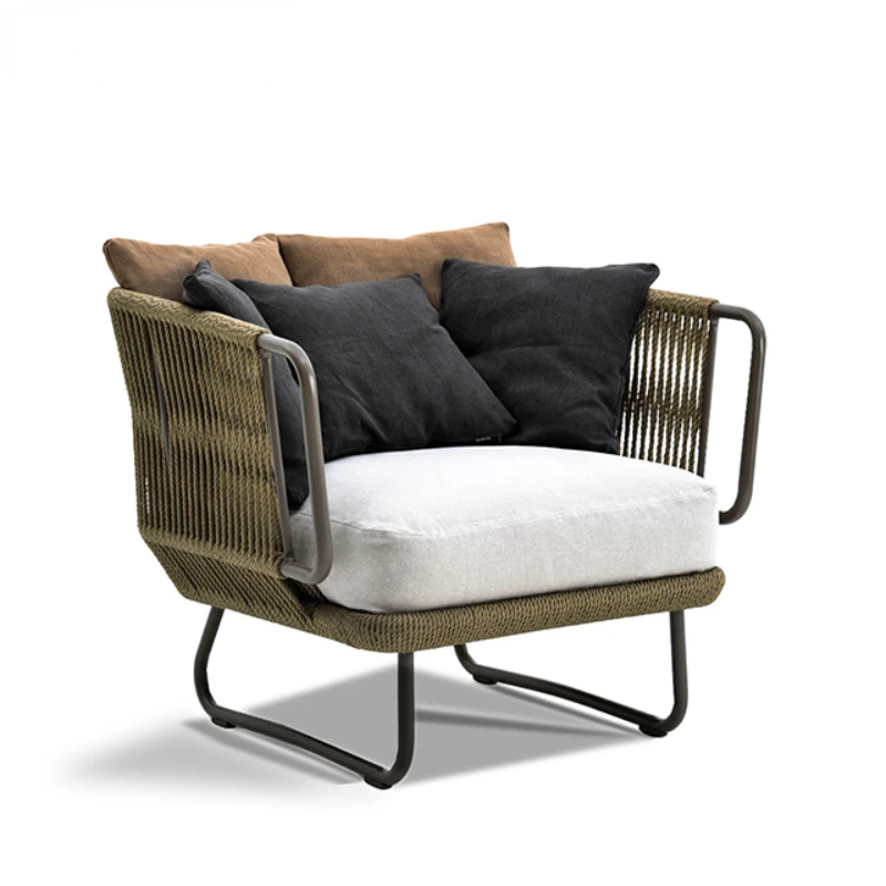 

Latest design outdoor leisure chair aluminum frame with rope woven single chair hotel villa garden armchair