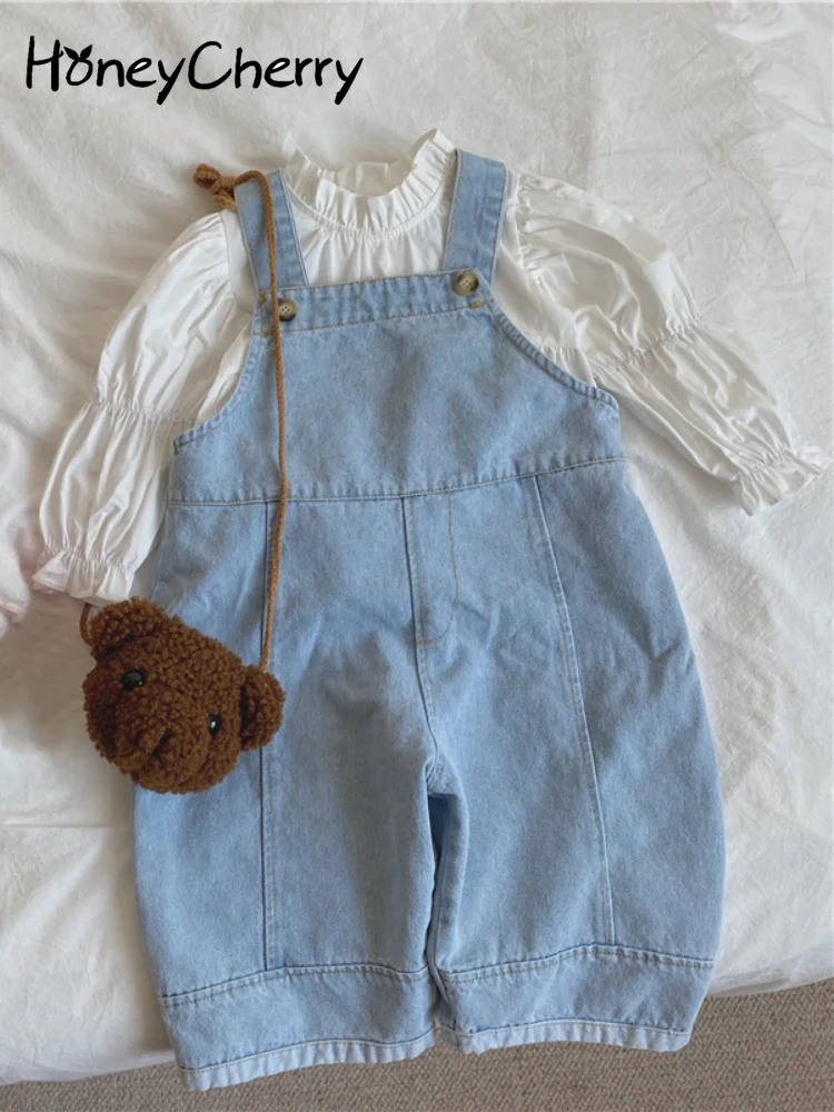 

HoneyCherry Children's overalls 2022 spring new children's light color denim overalls jumpsuit for kids