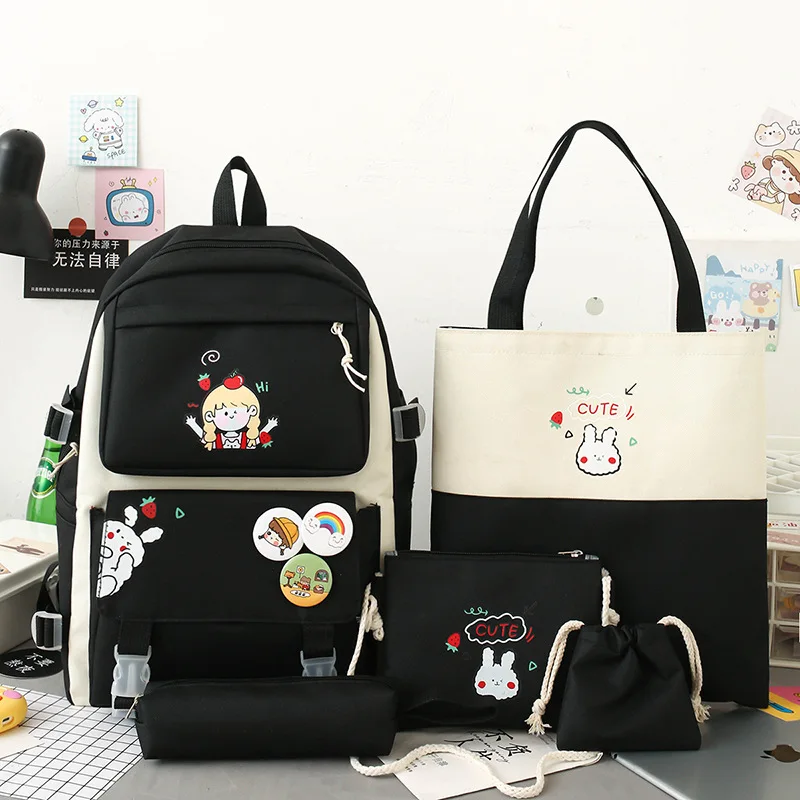 

Qyahlybz dropshipping kawaii 4pcs set students cute girls school bags arge capacity backpacks for student women's backpack
