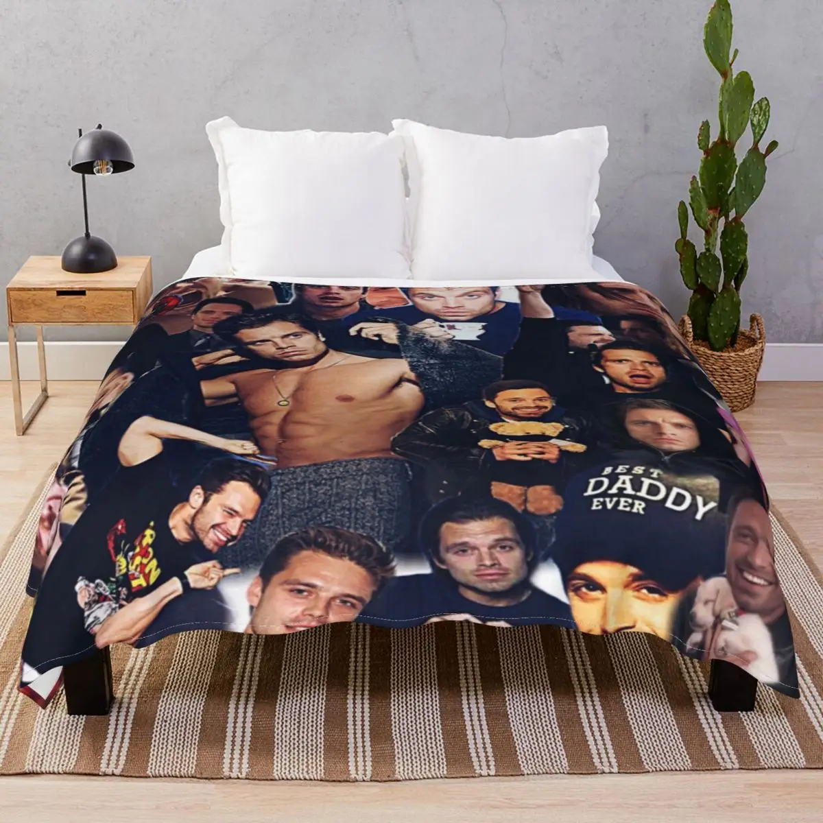 Sebastian Stan Collage Blanket Fleece Summer Super Warm Unisex Throw Blankets for Bed Home Couch Camp Cinema