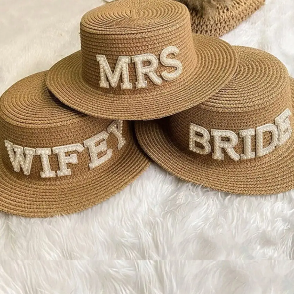 

Rustic Pool Gift Beach Honeymoon Decoration Wedding Bride Straw Hat Bachelorette Hen Party