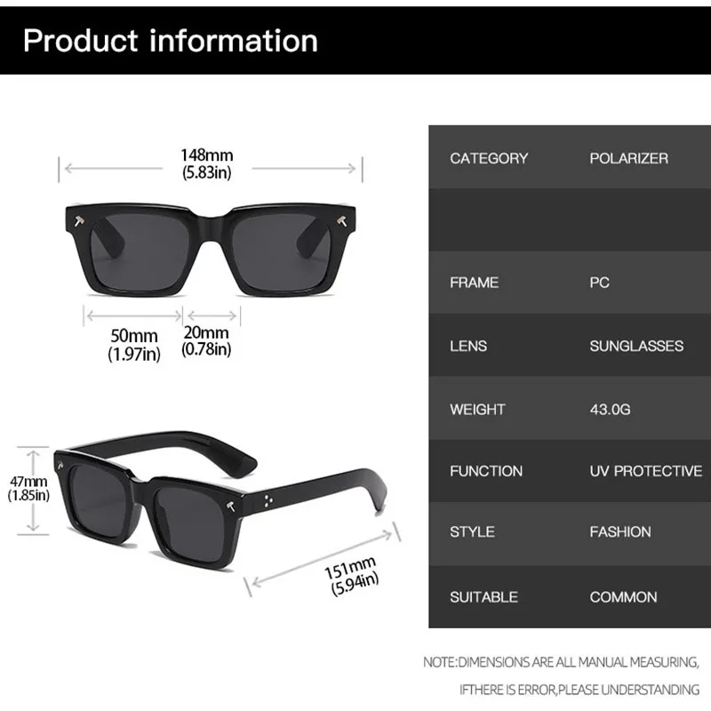 Классические квадратные солнцезащитные очки с заклепками для вождения на