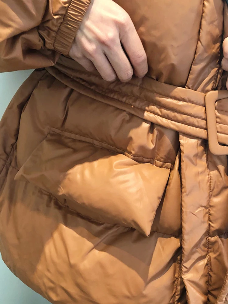 Casual Winter Coat Women Parker Coat Shiny Surface Warmth Thick Loose Women's Jacket Oversize Belted Jacket 2022