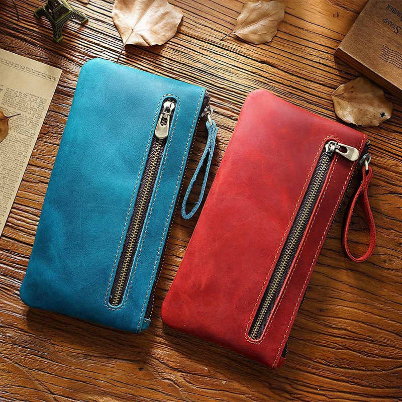 Genuine Leather Long Wallet for Men Portable & Simple Design Male Clutch Wallets Zipper Card Holder Luxury Purse Large Capacity