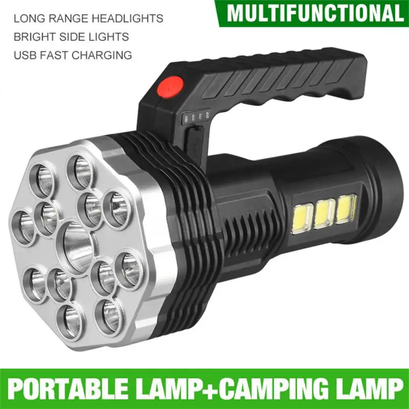 

13LED+COB Super Bright Flashlight USB High Power Portable Torch Outdoor Multi-function Waterproof Long-range Highlight Spotlight