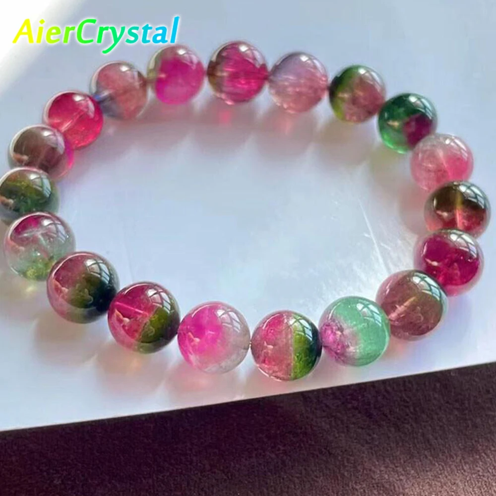 

Natural Crysyal watermelon tourmaline Bracelet Energy Gem Stone Women Fashion Stretch Crysyal Beaded Bracelet Jewelry Gifts