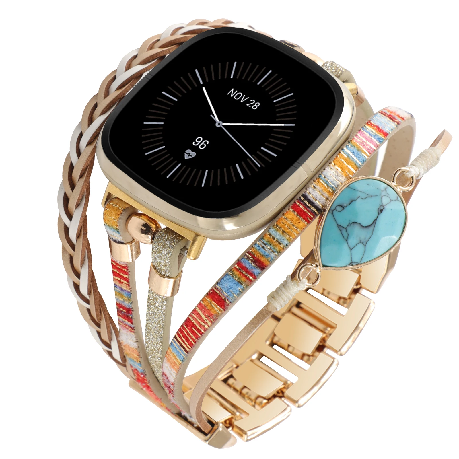 Woven Strap for Fitbit Versa3 watch band Fashion ornament chain bracelet for versa 3/4 stone band women's gentle wrist