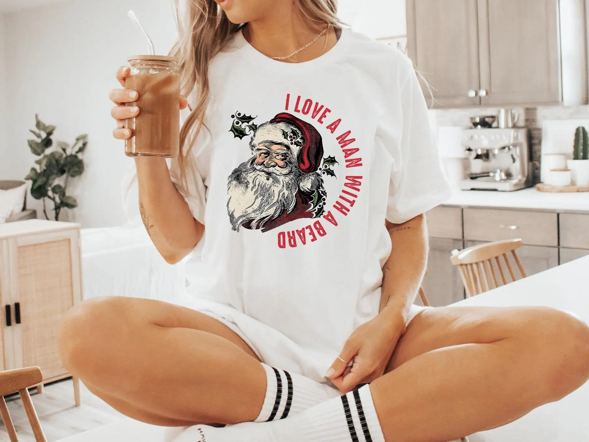 Рождественская футболка Я люблю человека с бородой Санта-Клауса винтажная