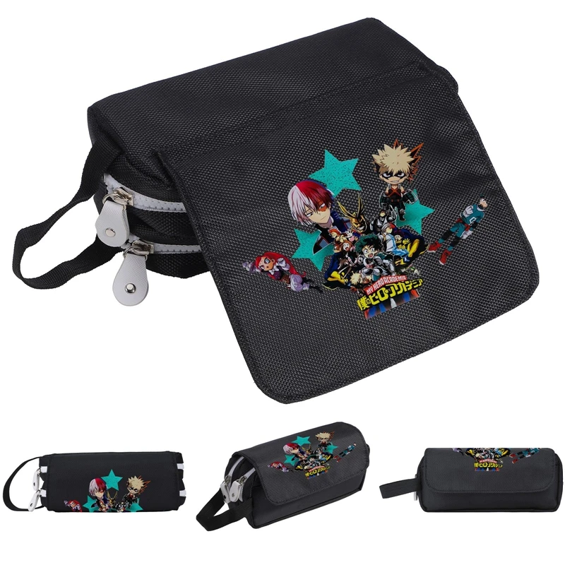 

Портативный пенал из ткани «Оксфорд» с аниме «Моя геройская Академия», чехол-карандаш с клапаном, многослойная Сумка-карандаш на молнии, фо...