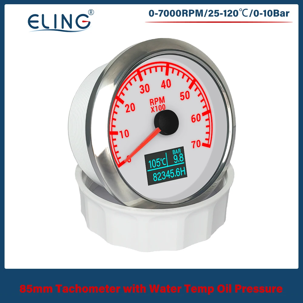 

Тахометр 55 мм 3 в 1 3000/4000/6000/7000/8000 об/мин с давлением масла, измеритель температуры воды, 7 цветов подсветки для автомобиля, лодки