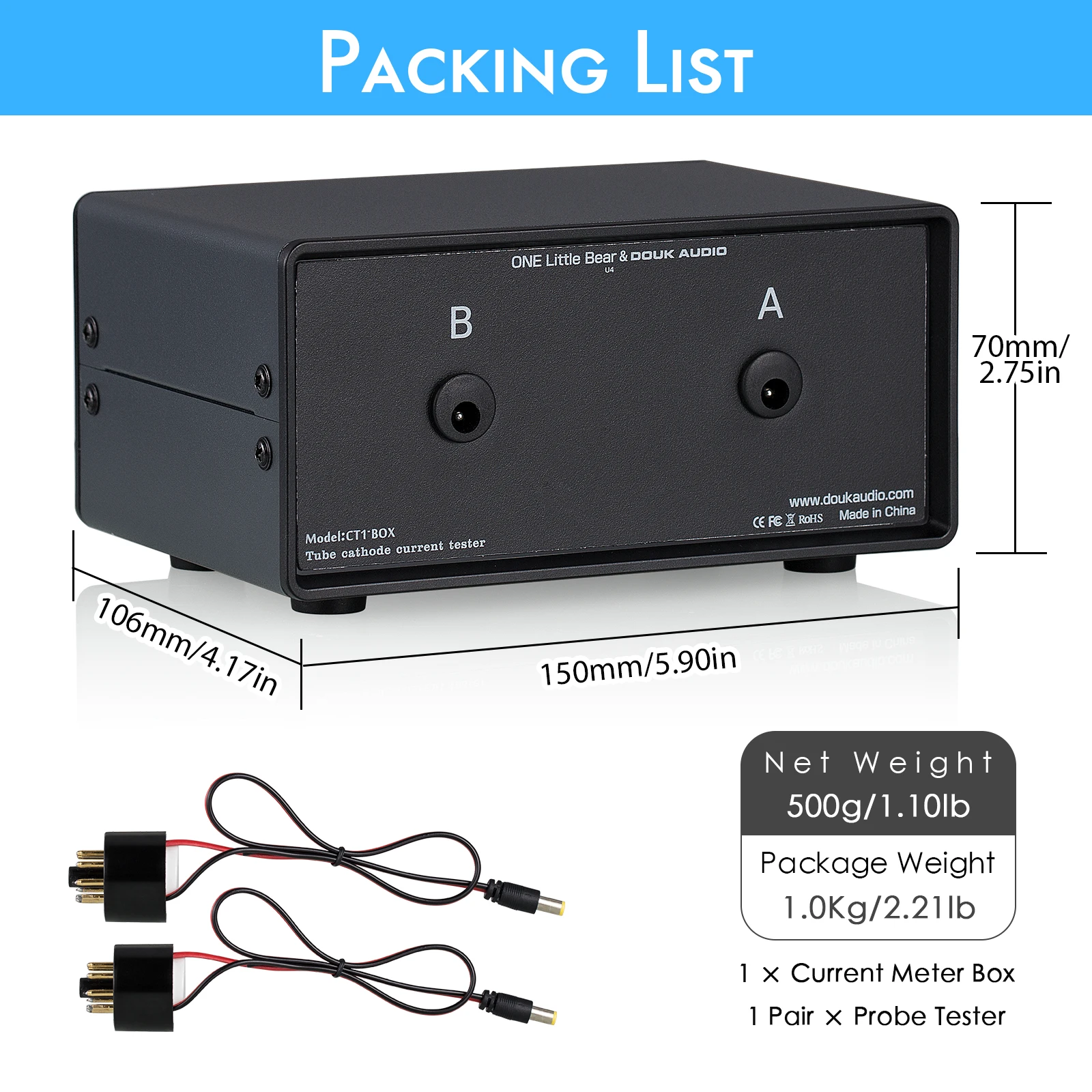 Douk Audio 8-Pin Dual Bias Current Probes Tester+Dual Large Ampere Meter for EL34,KT88,6L6,6V6,5881,6550,KT66,KT100,KT120 Tubes images - 6