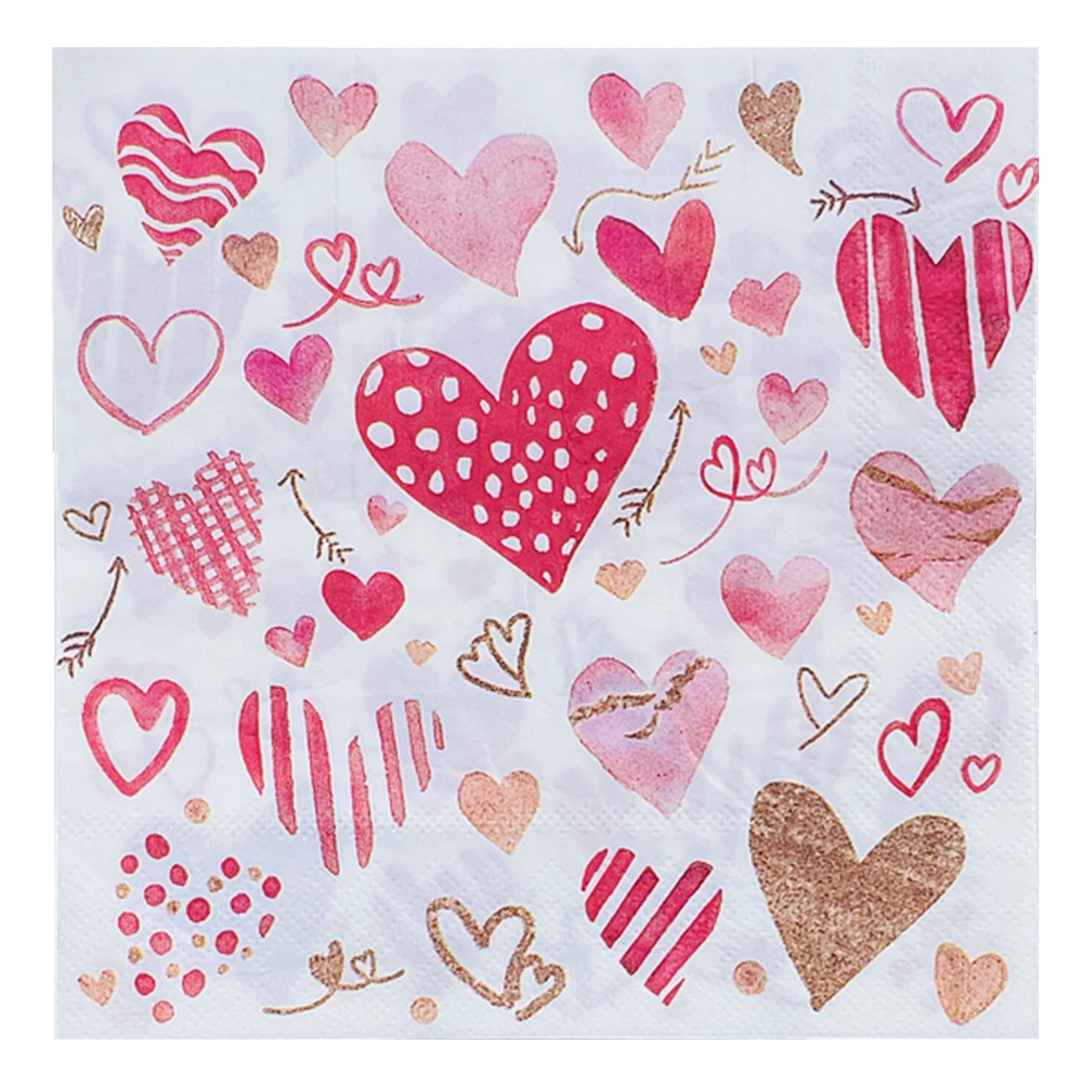 

10/20pcs 33cm Decoupage Paper Napkins Valentine's Day Theme Servilletas Pink Heart Cute Table Tissues Wedding Party Towel Decor