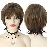 gnimegil synthetic short wigs for white women pixie cut brown hair replacement wig highlight heat resistant layered bob haircuts