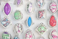 wholesale 10pcs mix style lots antique silver plated oval large opal ring boho jewelry moonstone gems ring wedding jewellery